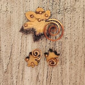 Matisse Copper Leaf Fall Brooch and Earring Set Vintage​​​